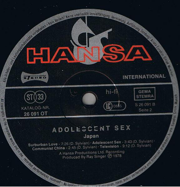 Japan Adolescent Sex Used Vinyl High Fidelity Vinyl Records And