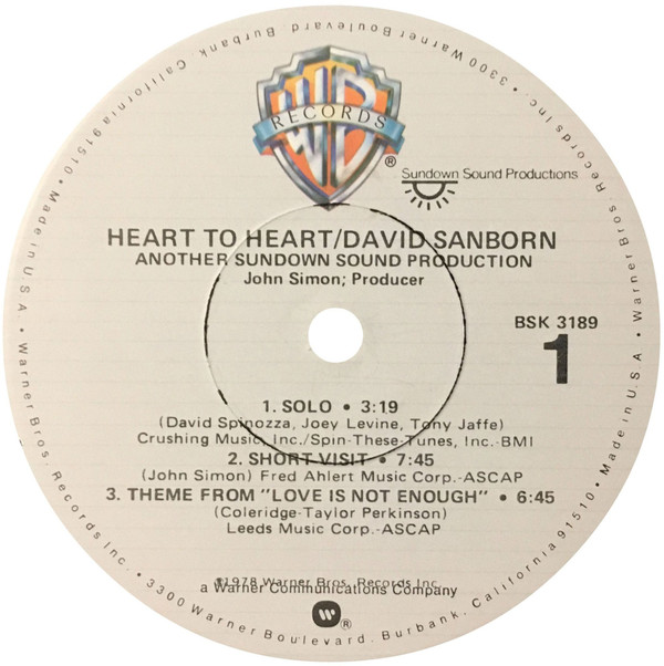 David Sanborn - Heart To Heart - Used Vinyl - High-Fidelity Vinyl ...