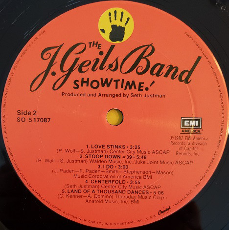 The J Geils Band Showtime Used Vinyl High Fidelity Vinyl Records And Hi Fi Equipment Hollywood Los Angeles Ca