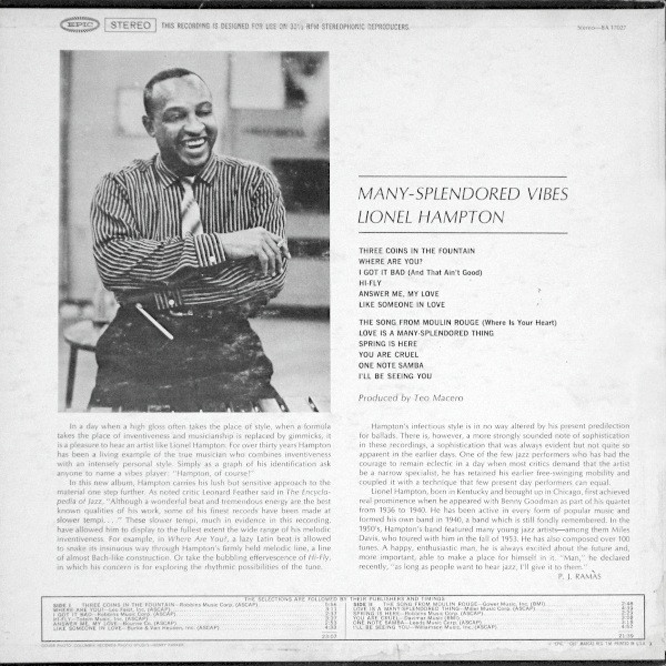 Lionel Hampton Many Splendored Vibes Used Vinyl High Fidelity Vinyl Records And Hi Fi Equipment Hollywood Los Angeles Ca