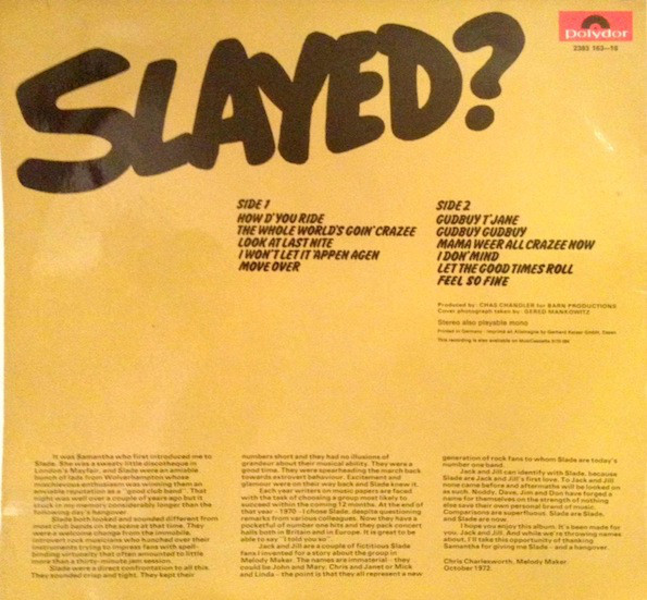 Slade - Slayed? - Used Vinyl - High-Fidelity Vinyl Records and Hi-Fi ...