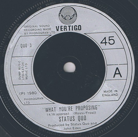 Status Quo - What You're Proposing - Used Vinyl - High-Fidelity Vinyl ...