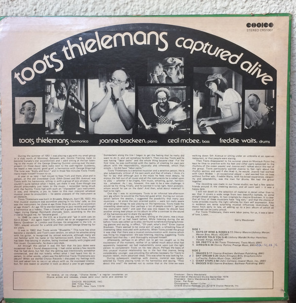 Toots Thielemans - Captured Alive - Used Vinyl - High-Fidelity ...